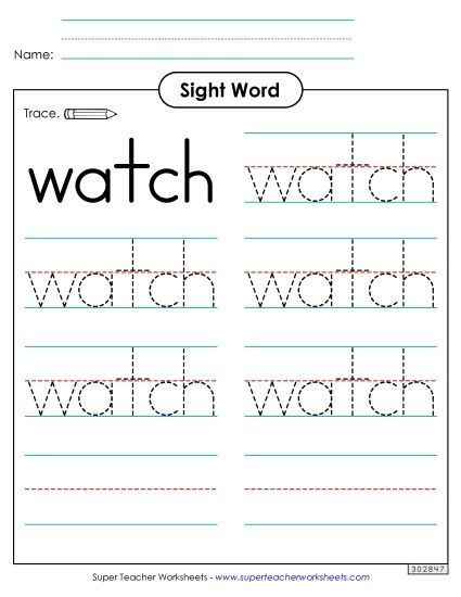 Trace the Word: Watch (Printable PDF Worksheet)