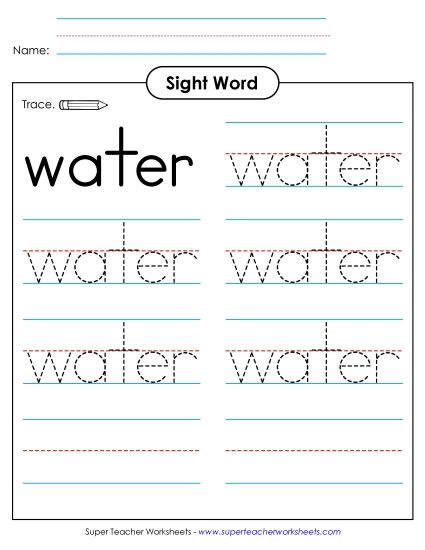 Trace the Word: Water (Printable PDF Worksheet)
