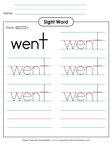 Trace the Word: Went (Printable PDF Worksheet)