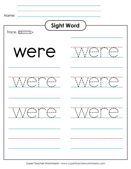 Trace the Word: Were (Printable PDF Worksheet)
