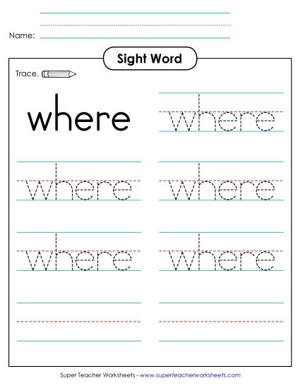 Trace the Word: Where (Printable PDF Worksheet)