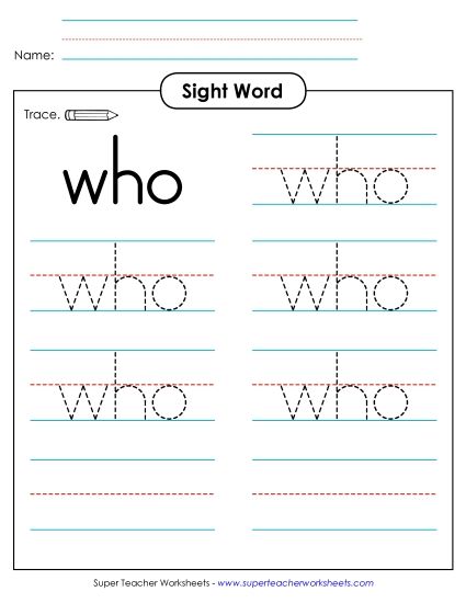 Trace the Word: Who (Printable PDF Worksheet)