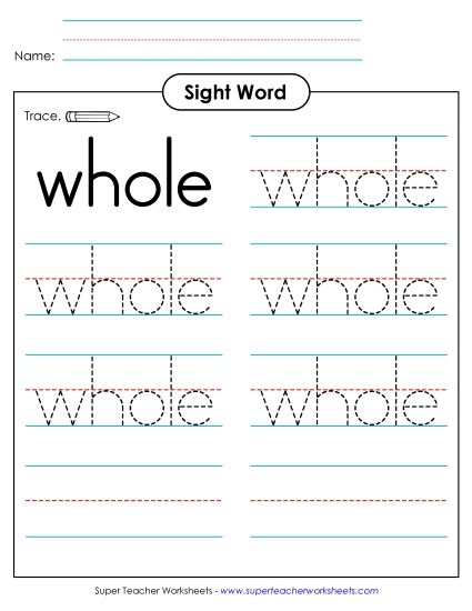 Trace the Word: Whole (Printable PDF Worksheet)