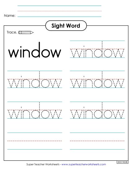 Trace the Word: Window (Printable PDF Worksheet)