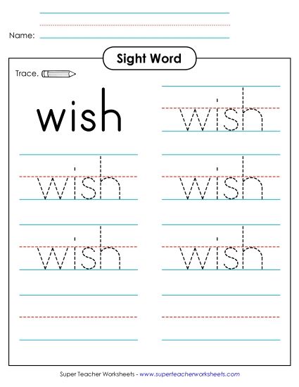 Trace the Word: Wish (Printable PDF Worksheet)