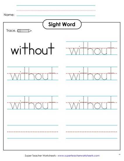 Trace the Word: Without (Printable PDF Worksheet)