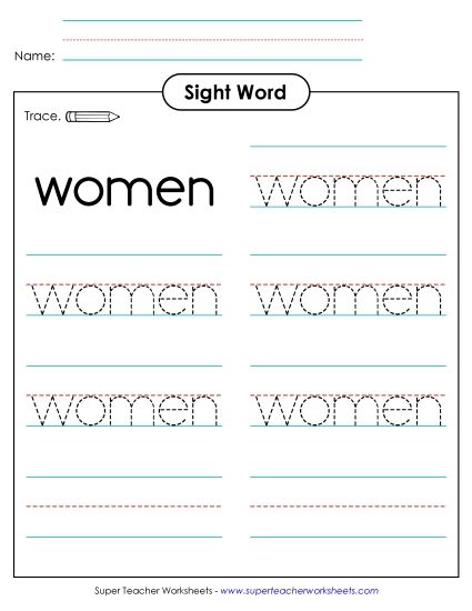 Trace the Word: Women (Printable PDF Worksheet)