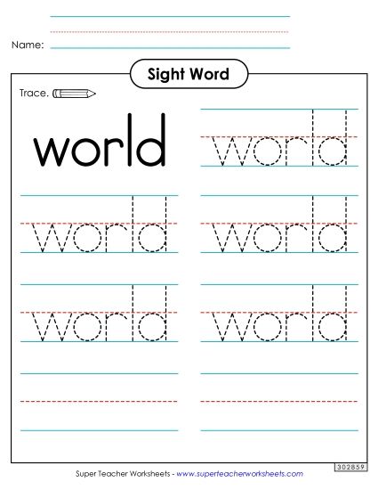 Trace the Word: World (Printable PDF Worksheet)