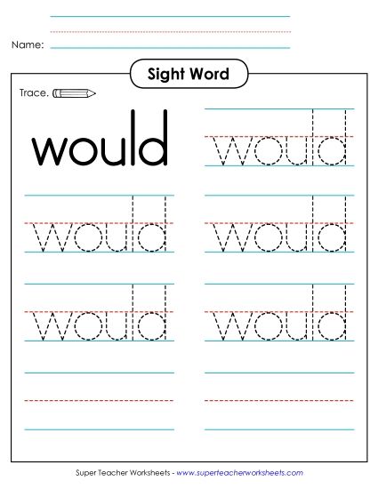 Trace the Word: Would (Printable PDF Worksheet)