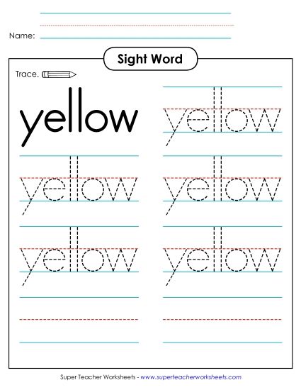 Trace the Word: Yellow (Printable PDF Worksheet)