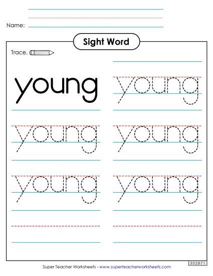 Trace the Word: Young (Printable PDF Worksheet)