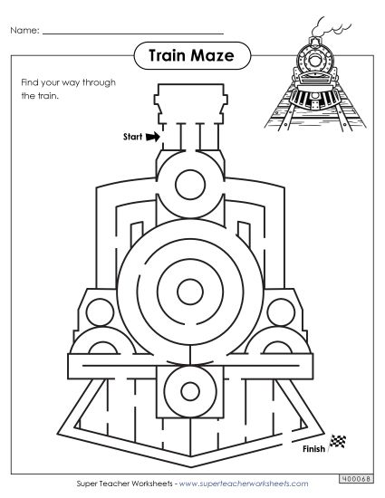 Easy - Train Maze - Easy (Printable PDF Worksheet)