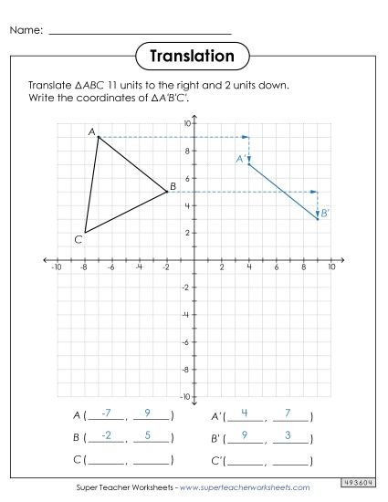 Translations Only - Translations on a Coordinate Plane (Printable PDF Worksheet)