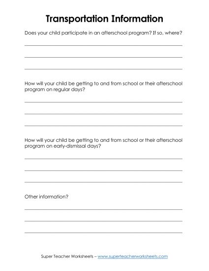 Open House Tools - Transportation Information (Printable PDF Worksheet)