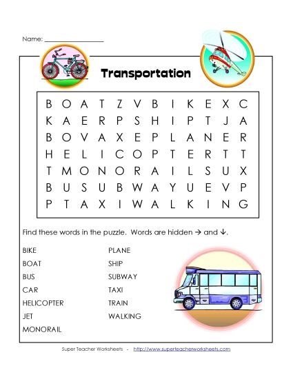 Basic (Grades K-3) - Transportation (Printable PDF Worksheet)