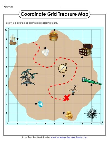 Basic (Positive Numbers to 20) - Treasure Map - Basic (Printable PDF Worksheet)