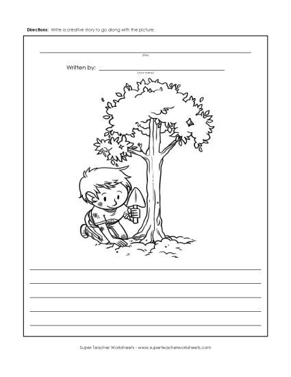 Writing Story Pictures - Tree Plant Story Pic (Printable PDF Worksheet)