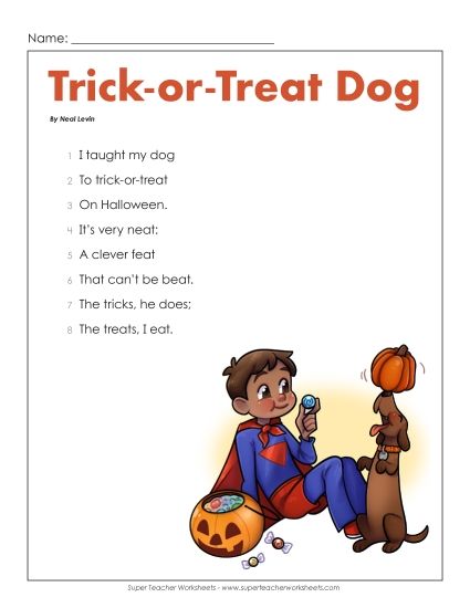 Poems - Trick-or-Treat Dog (Poetry) (Printable PDF Worksheet)