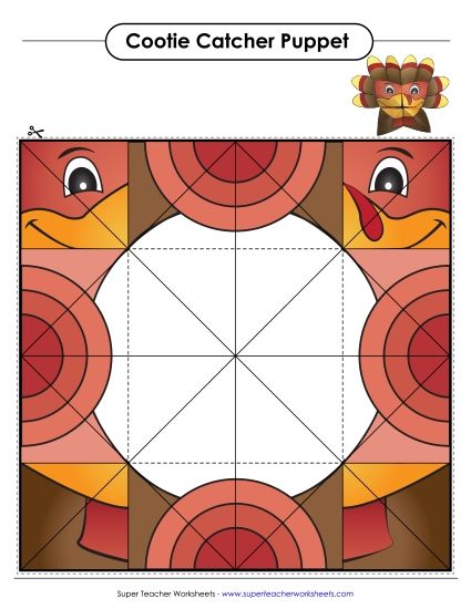 Thanksgiving Games, Puzzles, & Activities - Turkey Cootie Catcher (Printable PDF Worksheet)