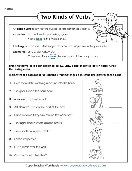 Linking Verbs - Two Kinds of Verbs #1 (Printable PDF Worksheet)
