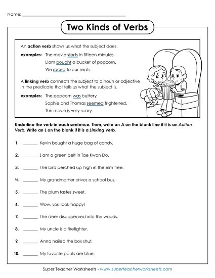 Linking Verbs - Two Kinds of Verbs #2 (Printable PDF Worksheet)