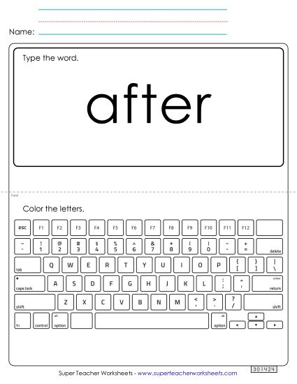 Type the Word: After (Printable PDF Worksheet)