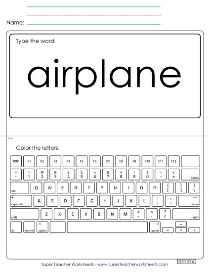 Type the Word: Airplane (Printable PDF Worksheet)
