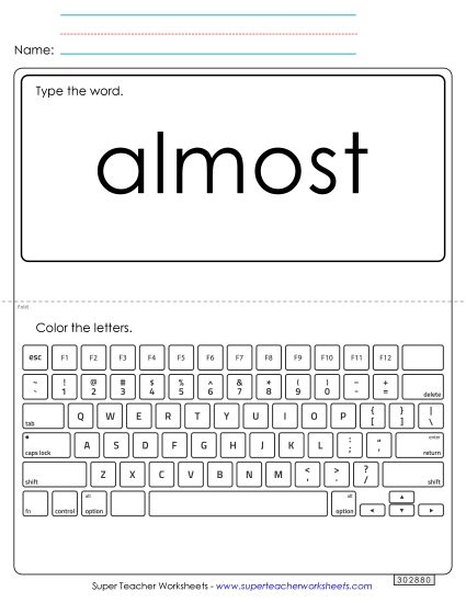 Type the Word: Almost (Printable PDF Worksheet)