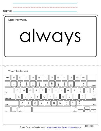 Type the Word: Always (Printable PDF Worksheet)