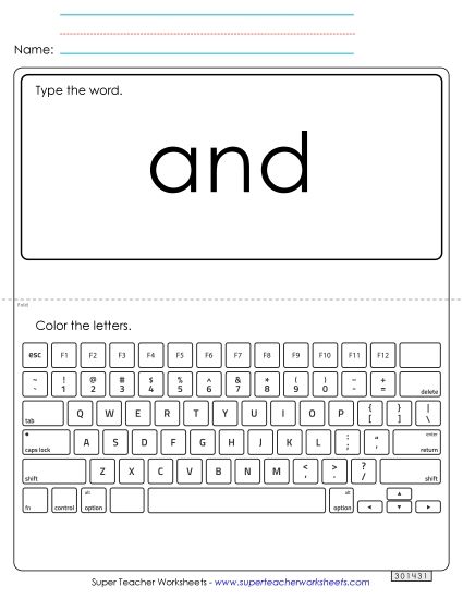 Type the Word: And (Printable PDF Worksheet)