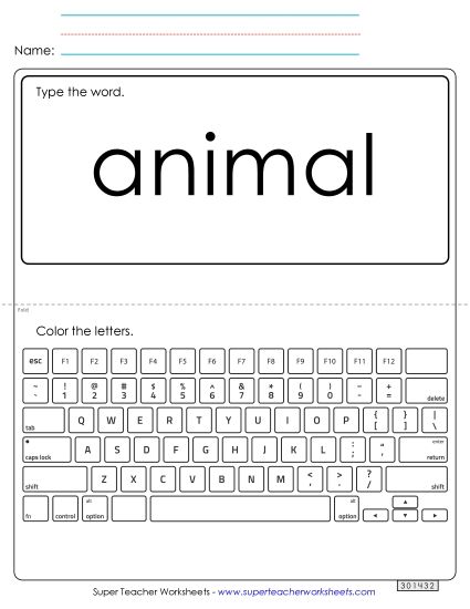 Type the Word: Animal (Printable PDF Worksheet)