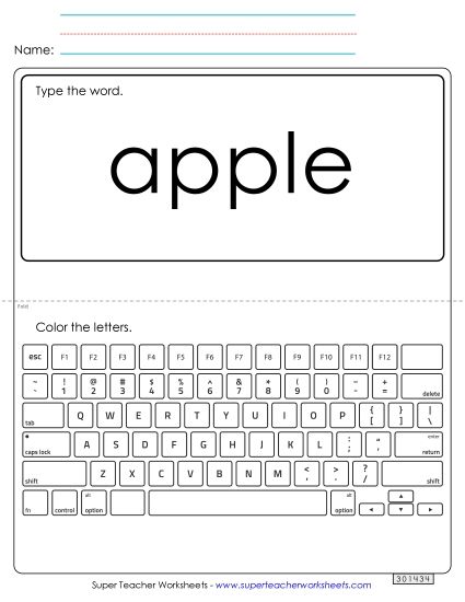 Type the Word: Apple (Printable PDF Worksheet)
