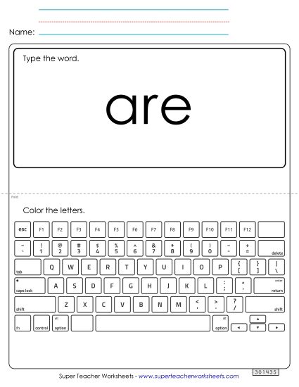Type the Word: Are (Printable PDF Worksheet)