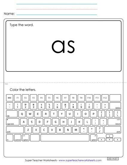 Type the Word: As (Printable PDF Worksheet)