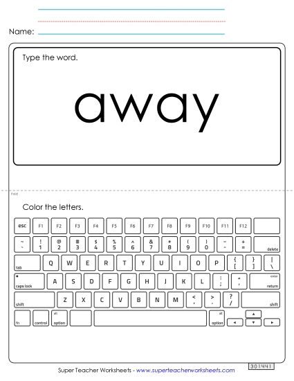 Type the Word: Away (Printable PDF Worksheet)