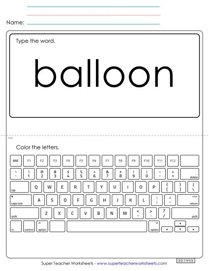 Type the Word: Balloon (Printable PDF Worksheet)