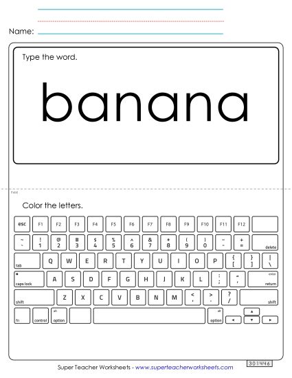 Type the Word: Banana (Printable PDF Worksheet)