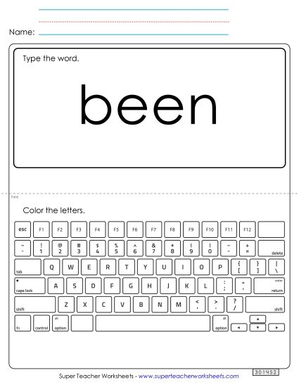 Type the Word: Been (Printable PDF Worksheet)