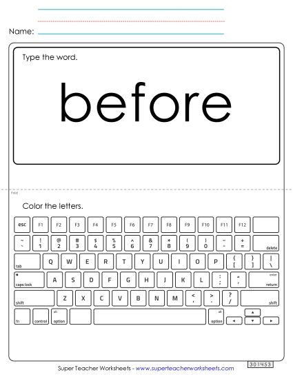 Type the Word: Before (Printable PDF Worksheet)