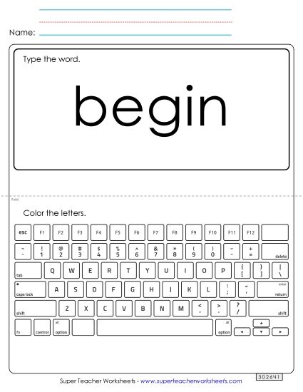 Type the Word: Begin (Printable PDF Worksheet)