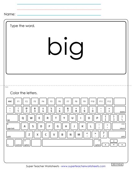 Type the Word: Big (Printable PDF Worksheet)