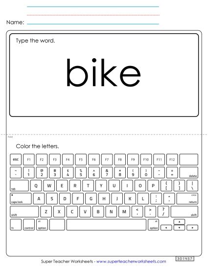 Type the Word: Bike (Printable PDF Worksheet)