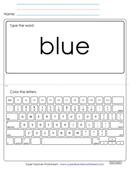 Type the Word: Blue (Printable PDF Worksheet)