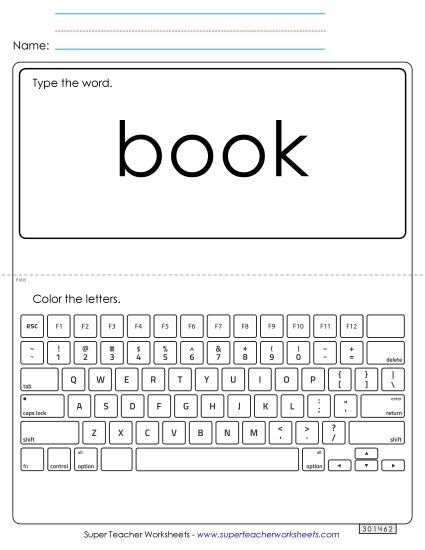 Type the Word: Book (Printable PDF Worksheet)