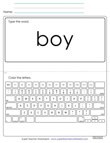 Type the Word: Boy (Printable PDF Worksheet)