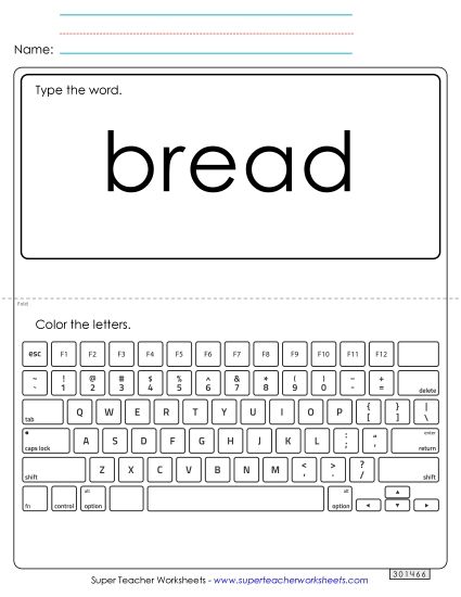 Type the Word: Bread (Printable PDF Worksheet)
