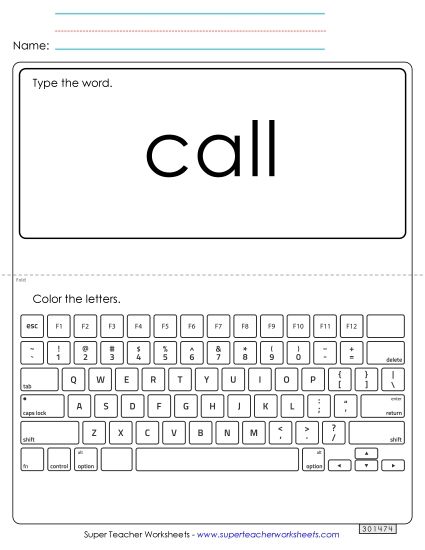 Type the Word: Call (Printable PDF Worksheet)