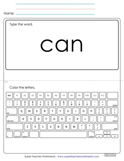 Type the Word: Can (Printable PDF Worksheet)