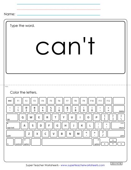 Type the Word: Can't (Printable PDF Worksheet)