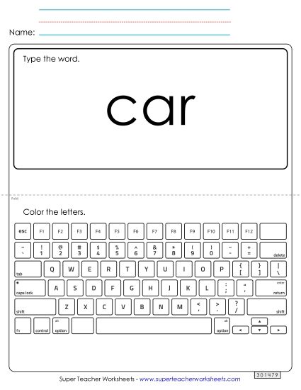 Type the Word: Car (Printable PDF Worksheet)